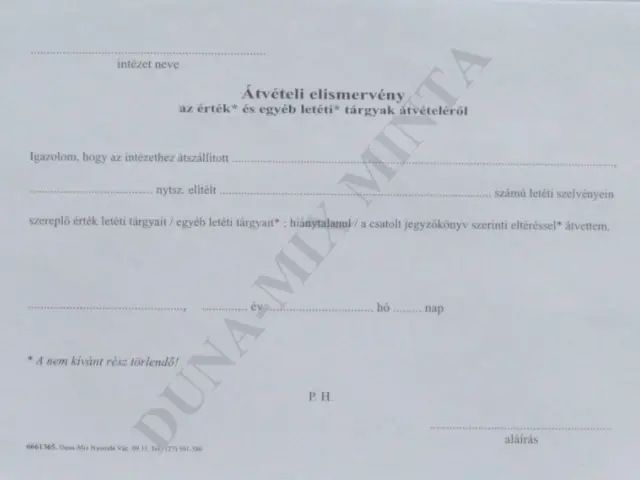 Átvét. elism. érték letét. tárgy. átvét.